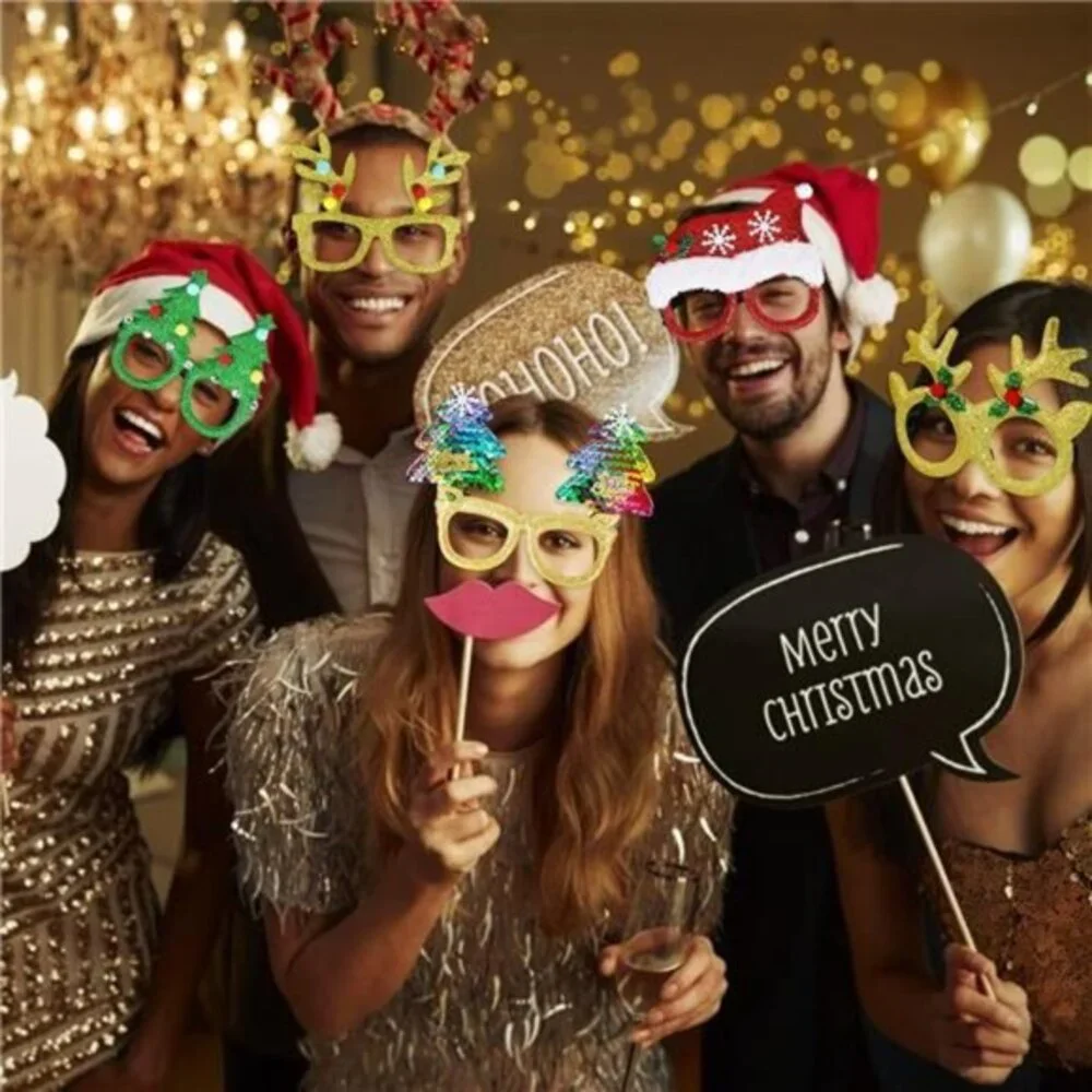 Max Fun 12Pcs Christmas Glasses Glitter Holiday Party Eye Glasses Frames‎ Photo
